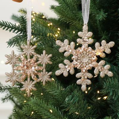 Christmas Decorations Acrylic Sequins Snowflake Elk Wreath Xmas Tree Hanging Pendant Glitter Ornament For Xmas New Year Party
