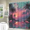 1pc Tropical Flamingo Shower Curtain - Tropical Beach Bathroom Decor with Flamingos, Palm Trees & Sunset - Extra Long 70.8x70.8
