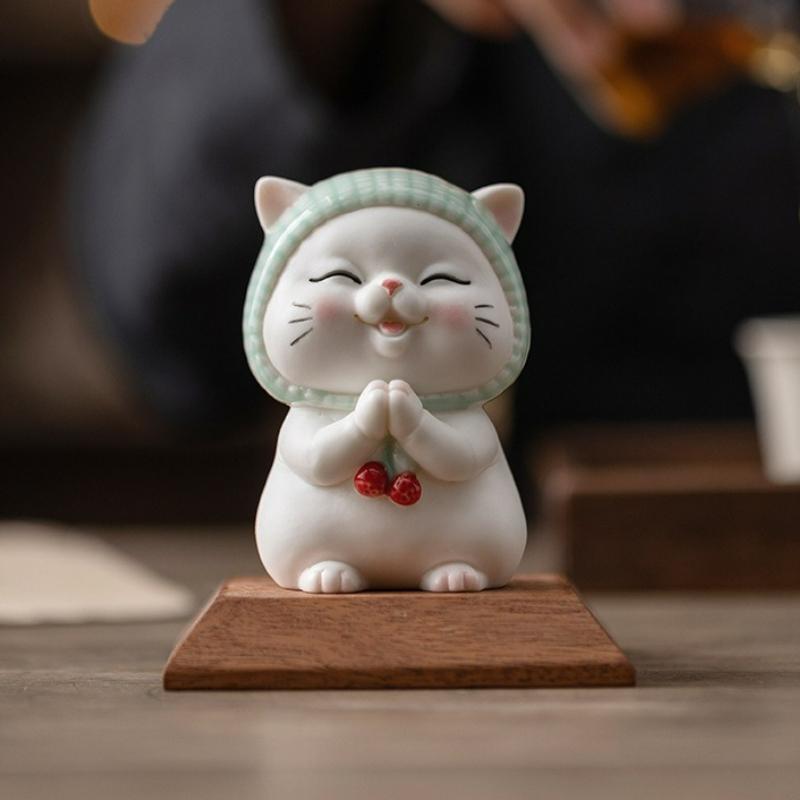 Ceramic Cute Lucky Cat Statue Ornament Miniature Fortune Kitten Crafts Home Desktop Office Cartoon Accessories Exquisite Gift