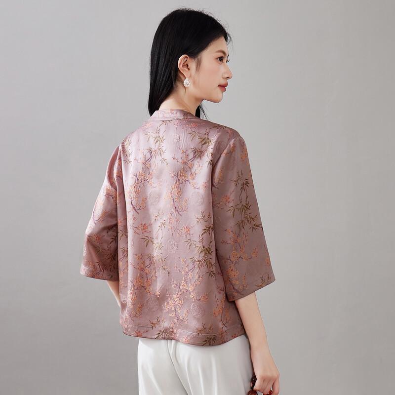 SOFSIL Women's Silk Jacquard Stand Collar Shirt