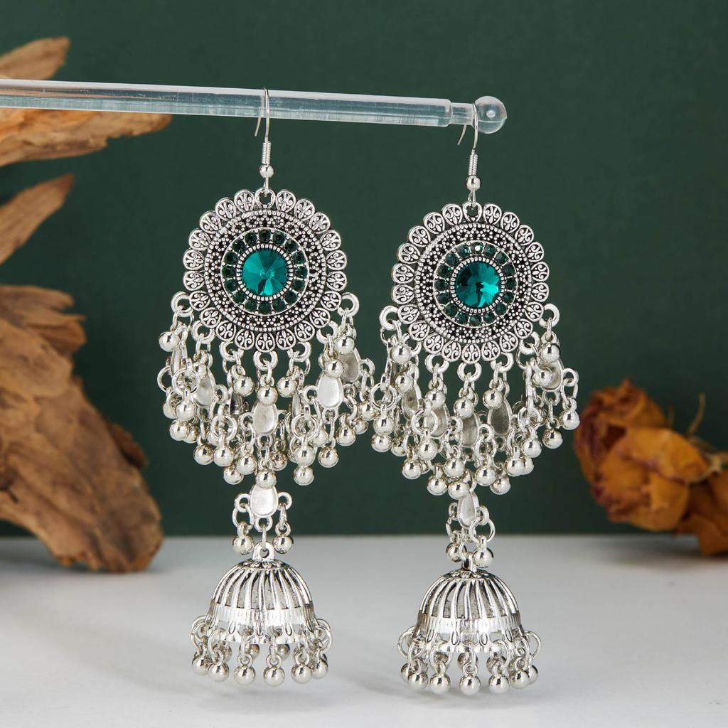 Colorful Rhinestone Tassel Earrings - Yunnan Ethnic Style for Women