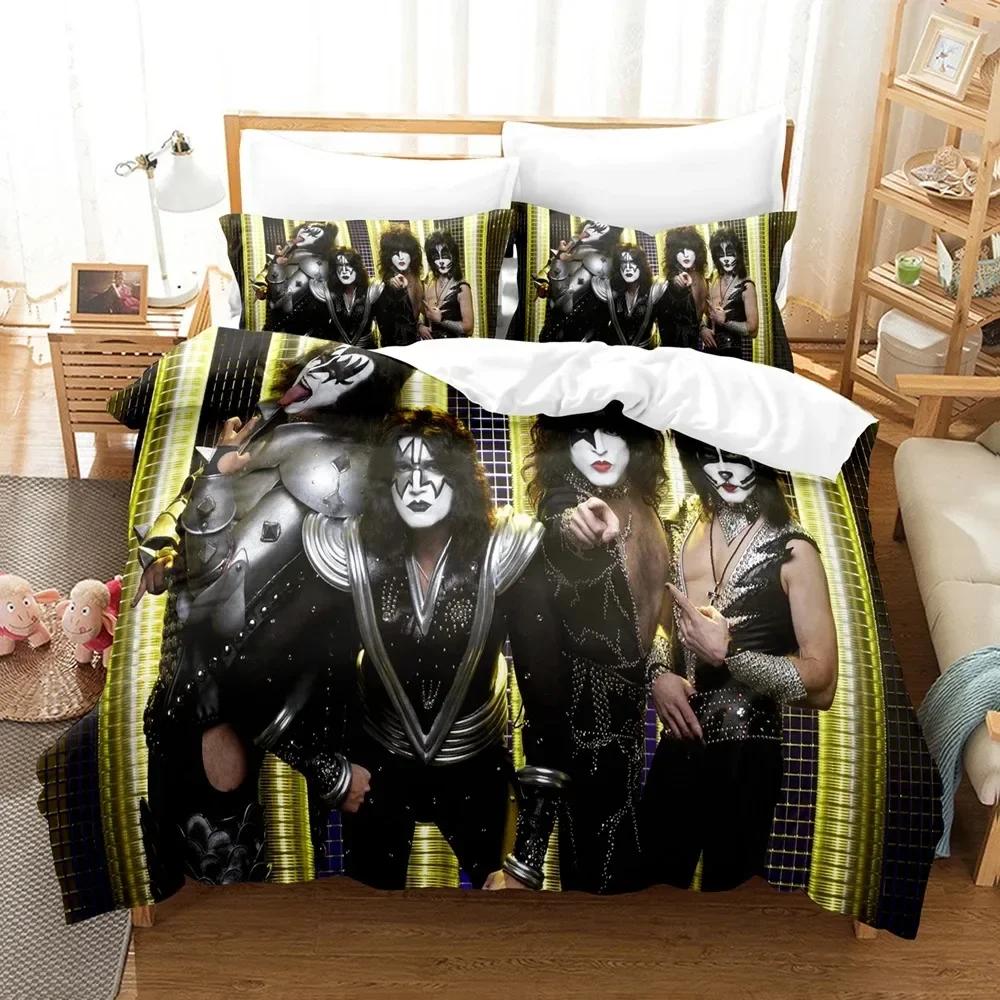 Kiss Band Bedding Set Single Rock Print Bed Set With Pillowcase Bed Duvet Cover Soft Single Double Queen Super King Size Bedroom