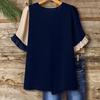 Women Tops Crew Neck Short Sleeve Pullover Tops with Irregular Ruffle Hem Block Design Buttons Decor Loose Fit Versatile Blouse