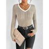 Women's Slim Sexy Knit Long Sleeve Top Women's V-Neck Neck Edge Clash Top New Autumn and Winter Women's Casual Pullover