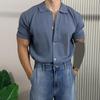 Camicia da uomo estiva a maglia a maniche corte con colletto rovesciato monopetto elasticizzata tinta unita cardigan ampio per uso quotidiano casual a