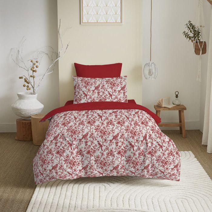 Complete Reversible Duvet Cover Pack for 90 X 190 Cm Bed Bérengère Red