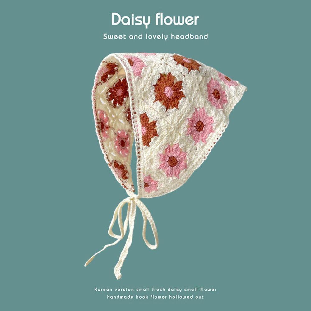 

Маленькая вязаная треугольная повязка на голову с ромашкой, головной убор, банданы, новые резинки для волос, весна розовый