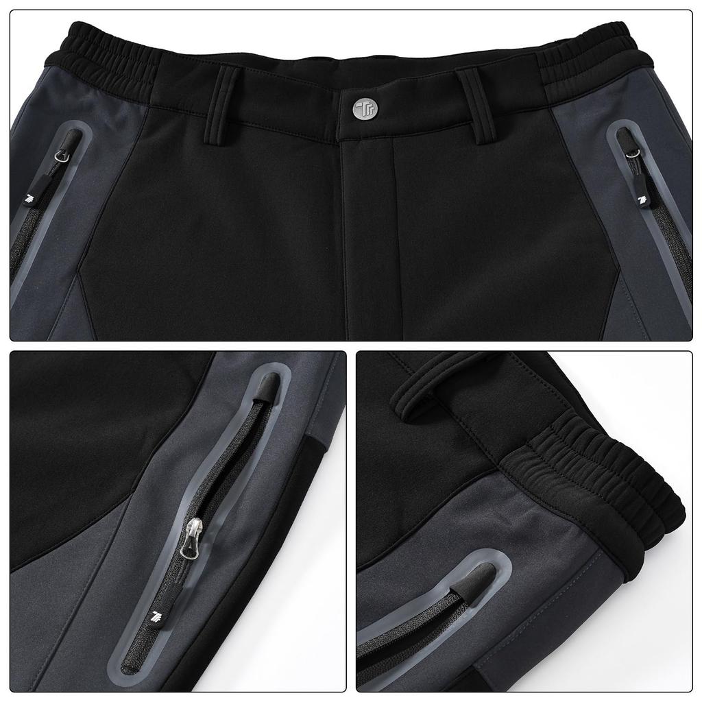 Gopuune Men's Winter Pants, Fleece-Lined, Windproof, Water-Repellent, Warm, and Abrasion-Resistant for Hiking, Cycling, and Work Wear (Black, Size L)