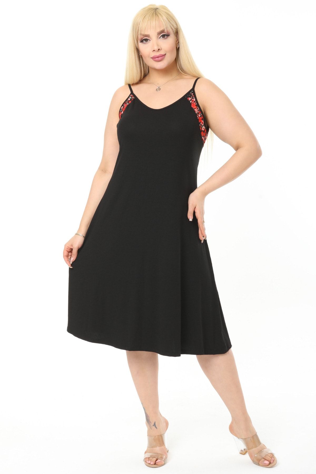 

Women s Big Size Dress Black Daisy Piece Cotton Viscose Rope Strap Dress