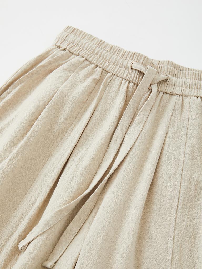 IKALOOK Loose Fit Double-Pleat Pattern Linen Pants Dpt141