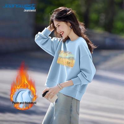 JEANSWEST Damen Fleecegefüttertes Rundhals-Sweatshirt