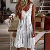 Women Summer Casual Sleeveless Lacework V Neck Printed Knee Length One Piece Dress