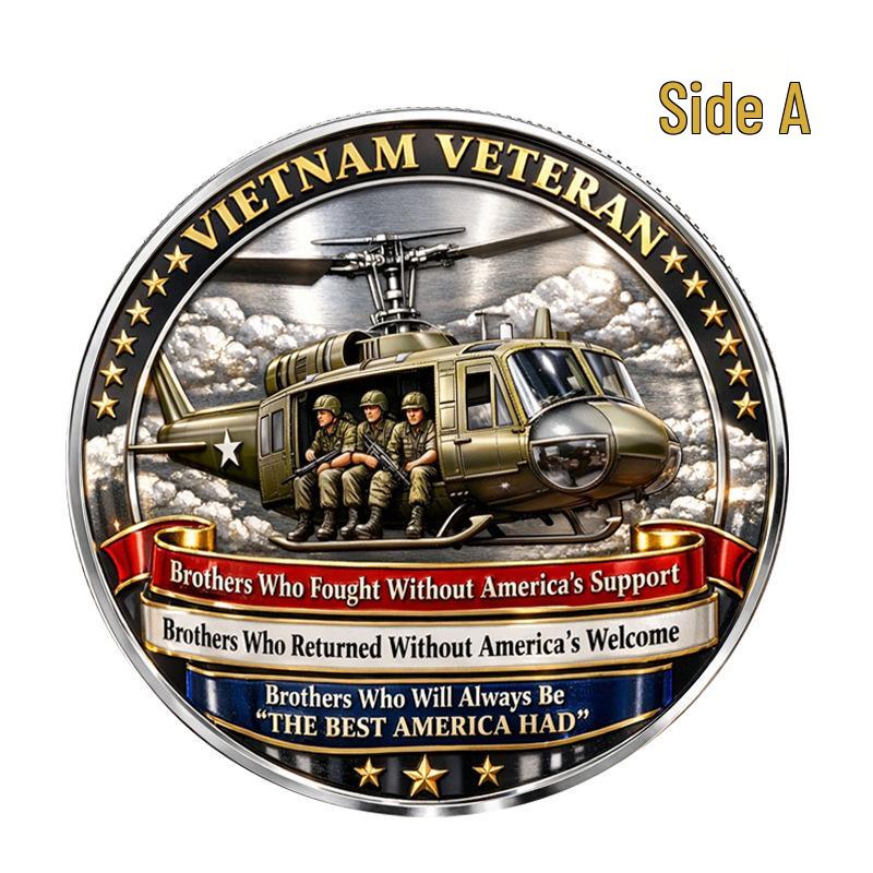Vietnam War Helicopter Veteran Saluting Soldier Silver Commemorative Coin