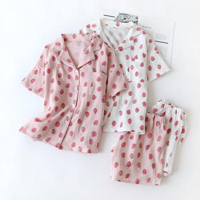 New Style Summer Cotton Short-sleeved Shorts Pajamas Suit Women Double Gauze Cute Strawberry Thin Home Service Women