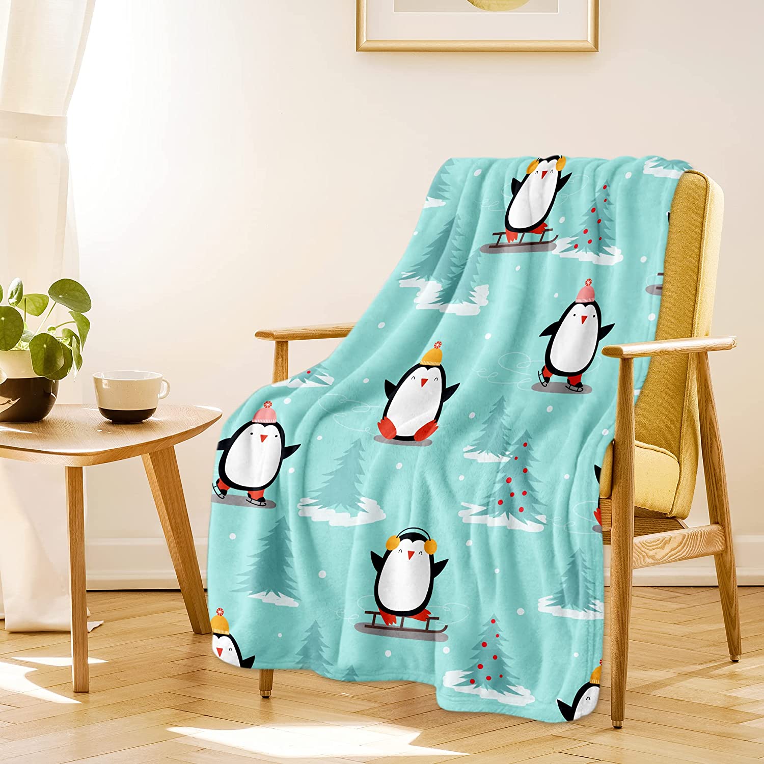 

М яка тепла ковдра Penguin, легка фланелева флісова ковдра, подарунок для дівчаток, хлопчиків, чоловіків, жінок, крісло, диван 150x200cm