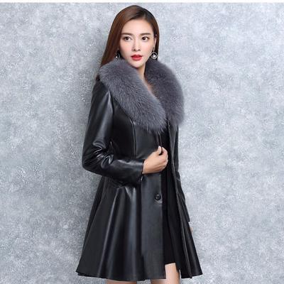 Leather Jacket for Women with Cotton and Fur Medium To Long Slim Fit PU Leather Jacket