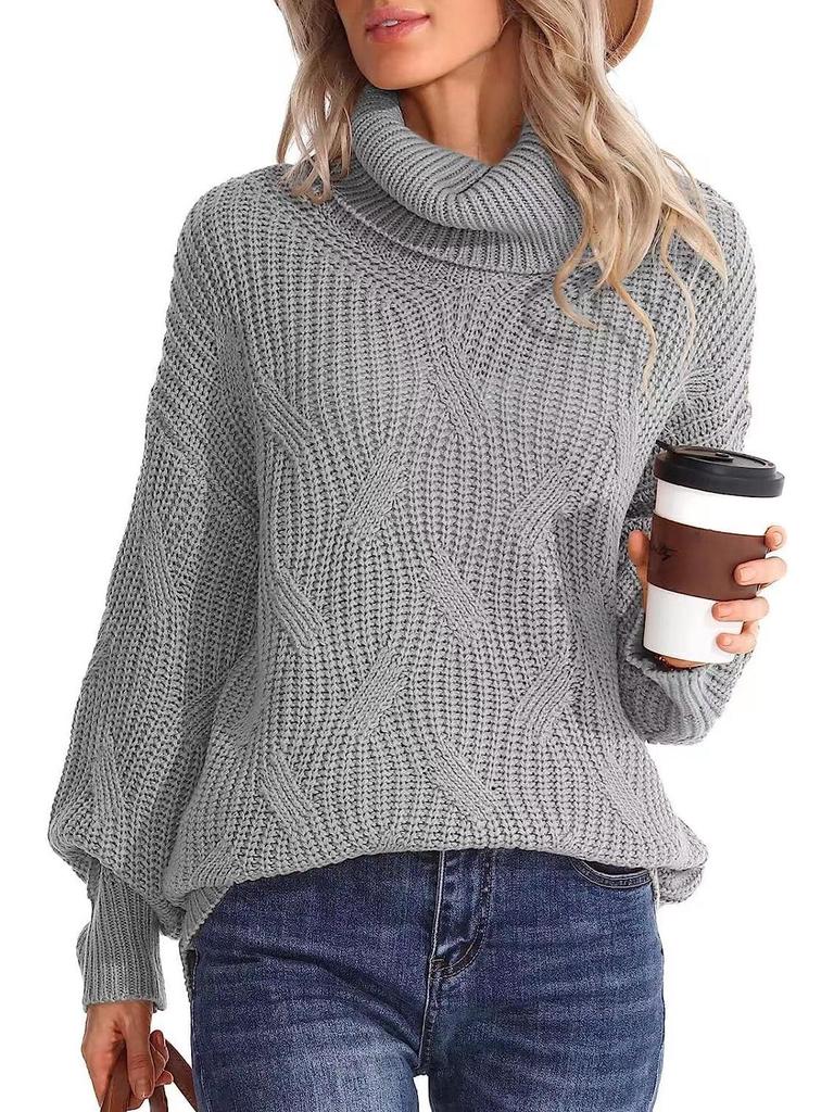 Maglione Pullover da Donna Autunno/Inverno 2024 Largo a Collo Alto Lavorato a Maglia a Cavi