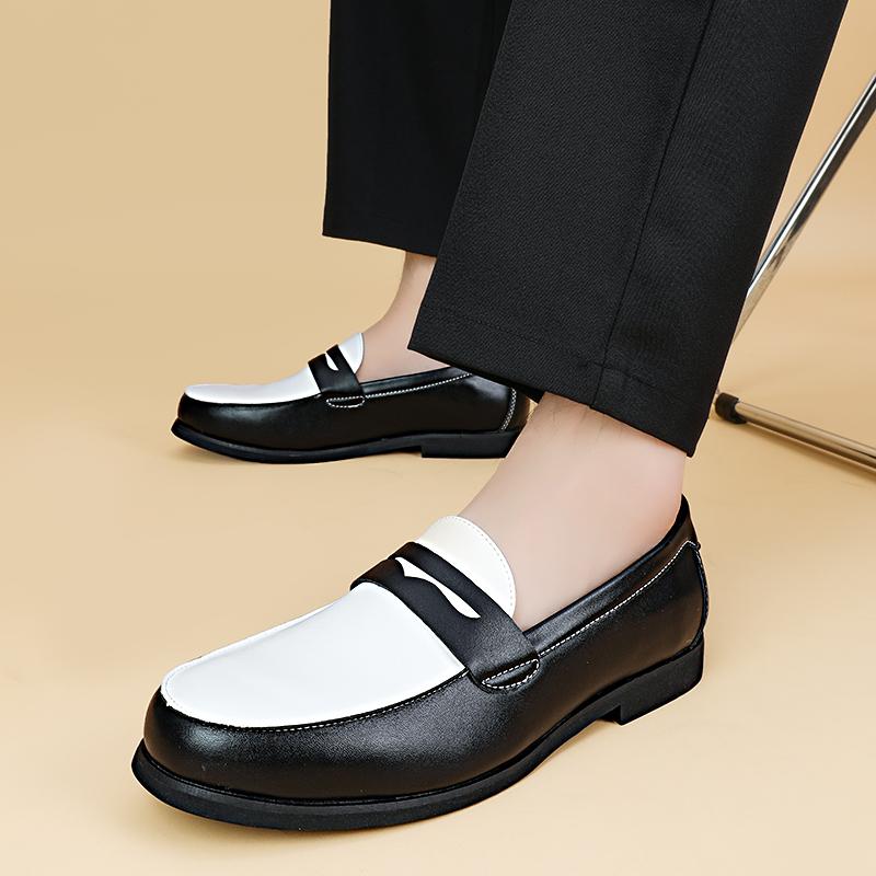 New Gentleman Designer Penny Loafter Men's Pointed Black With White Slip On Wedding Shoes Formal Dress Footwear Zapatos Hombre