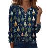 Women's Fashion Casual H Printed V-Neck Long Sleeve Decorative Button T-Shirt Tops