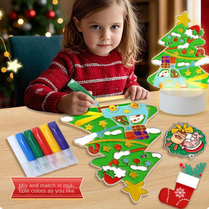 DIY Light-Up Christmas Tree Painting Kit for Kids - Creative Handmade Xmas Decoration Craft Toy
