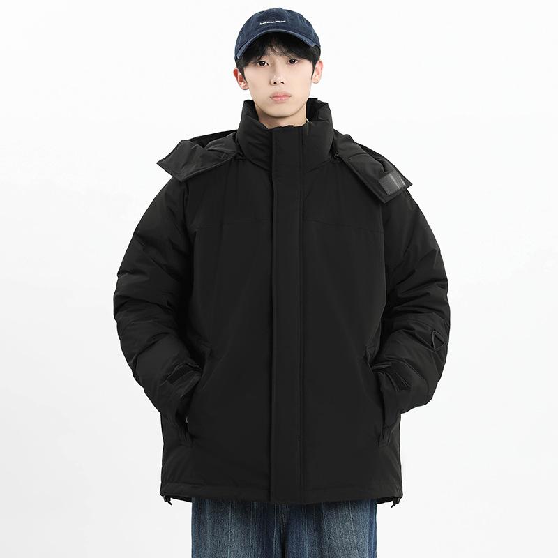 Winter new men's Korean style hooded solid color thickened warm white duck down jacket trendy couple stylish jacket