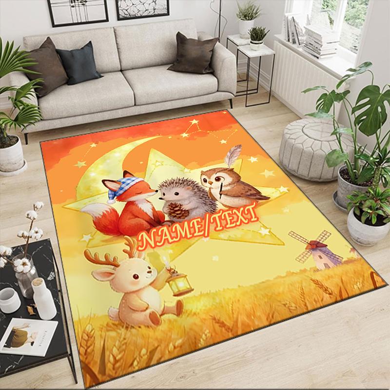 1PC Custom Name Moonlit Forest Friends Theme Floor Mat Ideal for Living Room, Game Rooms, Office, Bedroom,Floor Mat Playful Design