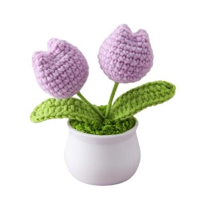 1 pieza Flor Tejida Artificial DIY Flor de Tulipán Flores de Ganchillo de Moda Detalles para Fiesta Decoración de Escritorio Kit de Material de Ganchillo