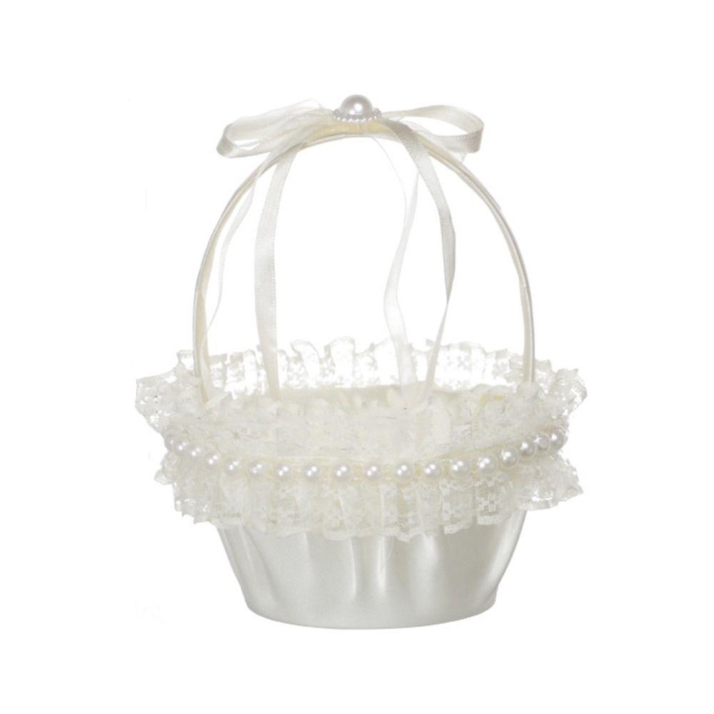 

Корзина для цветов из роз Свадебная корзина для цветов Кружево Атласный бант Сумочка Портативная корзина для девочек-цветочниц Вечеринка style B