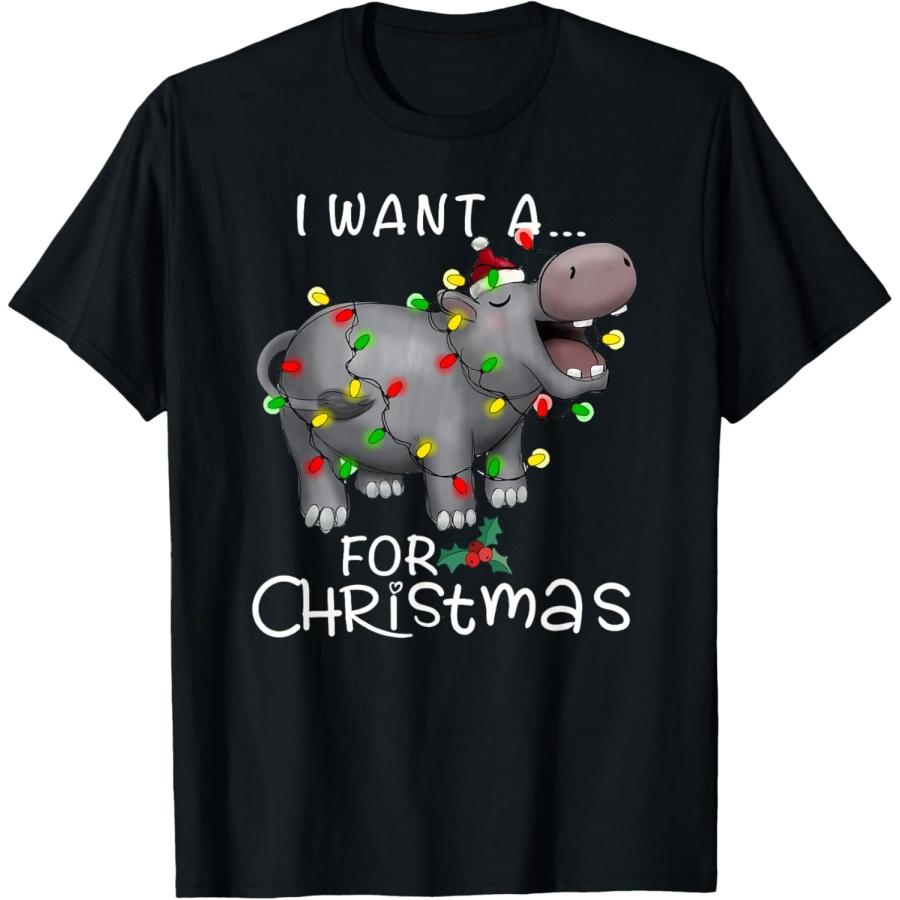 

I Want A Hippopotamus For Christmas Xmas Hippo Lover Funny T-Shirt XXXXXL чёрный