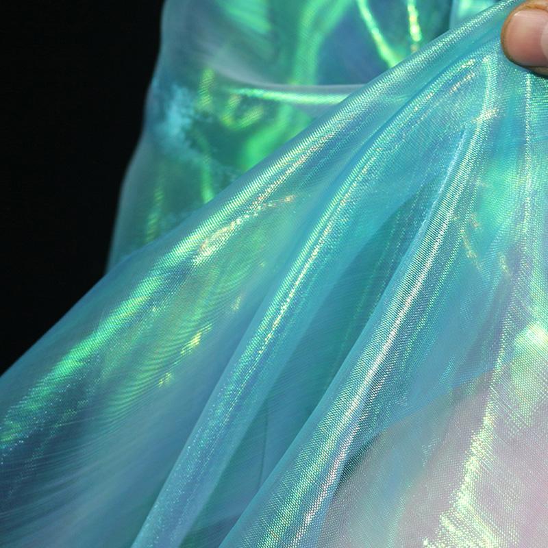Colorful Organza Bright Silk Mesh Fabric Encryption Fantasy Laser Glass Yarn Fabric DIY Stage Performance Costumes Wedding Decor