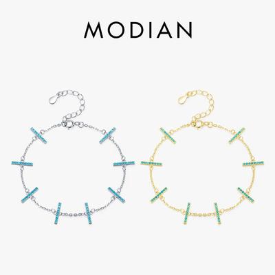 MODIAN 925 ayar gümüş basit doğal turkuaz Charm Link zinciri bilezik kadınlar için Vintage moda takı Pulseira