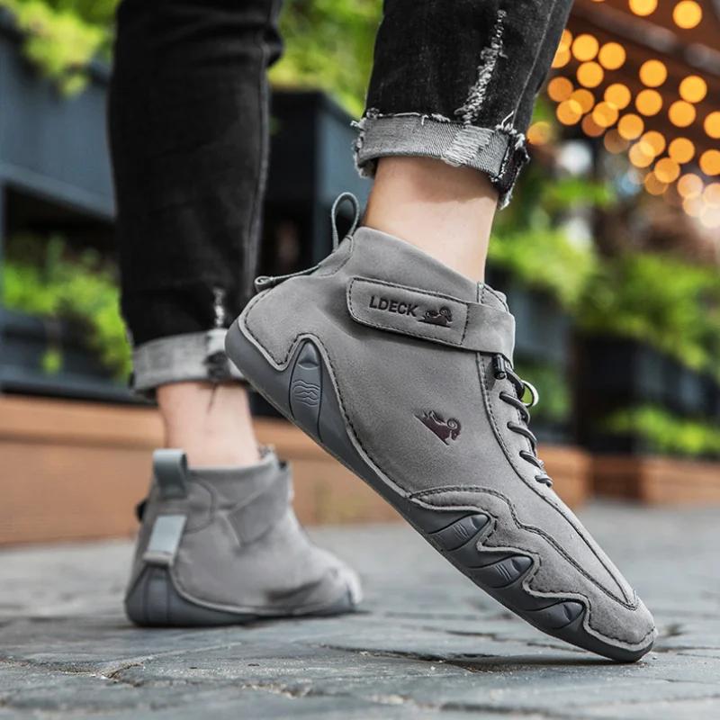 2025 Men Casual Shoes Luxury Brand High Top Sneakers Flat Soprts Loafers Men Moccasins Italian Winter Shoes Leather Ankle Boots