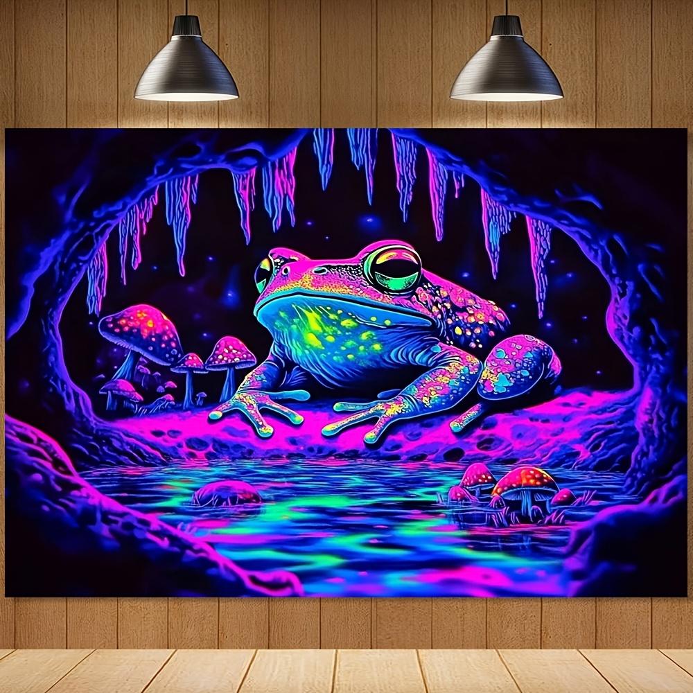 VIKAMA Psychedelic Frog Cave Tapestry Neon Glow Art Living Room Sofa Backdrop Wall Decor Room Accent Home Decor