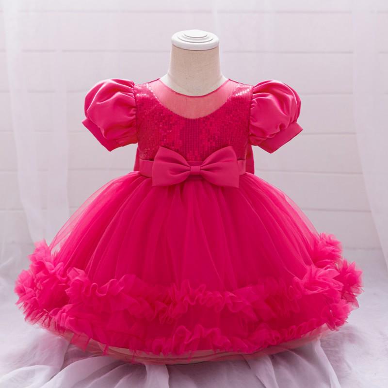 Baby Girls Princess Tulle Dress Puff Sleeve Formal Gown Pageant Wedding Party