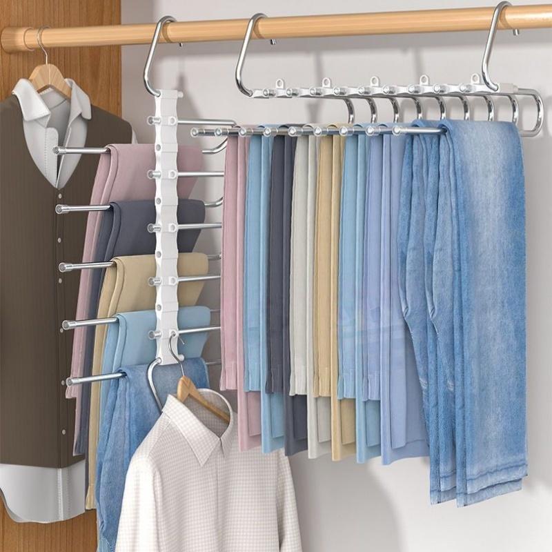 1 Piece of Space Saving Pants Storage Rack with 9/5 Layers, Equipped with A White Non Slip Cover,Suitable for All Kinds of Pants