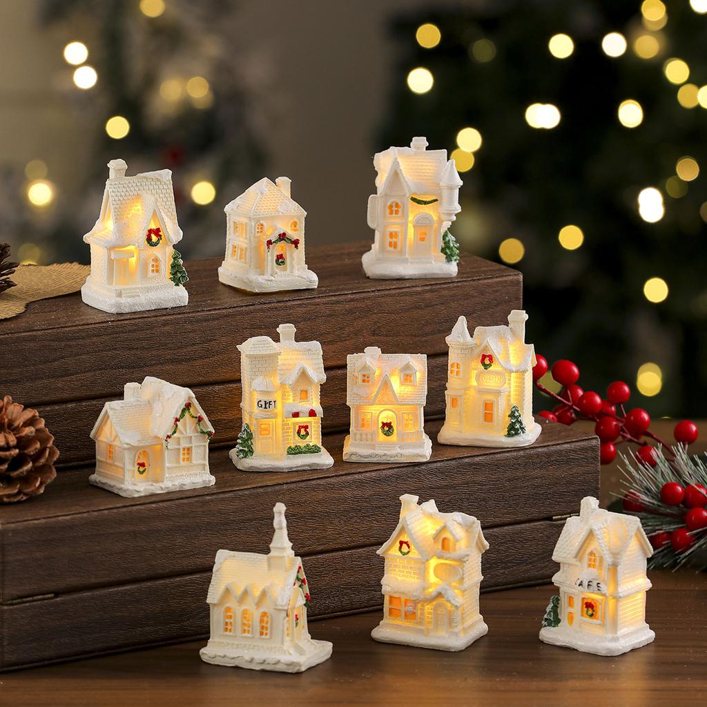 Micro Landscape Ornament Energy-Saving White Resin Small House Festival Party Decor Exquisite Christmas Decoration Gift For Home