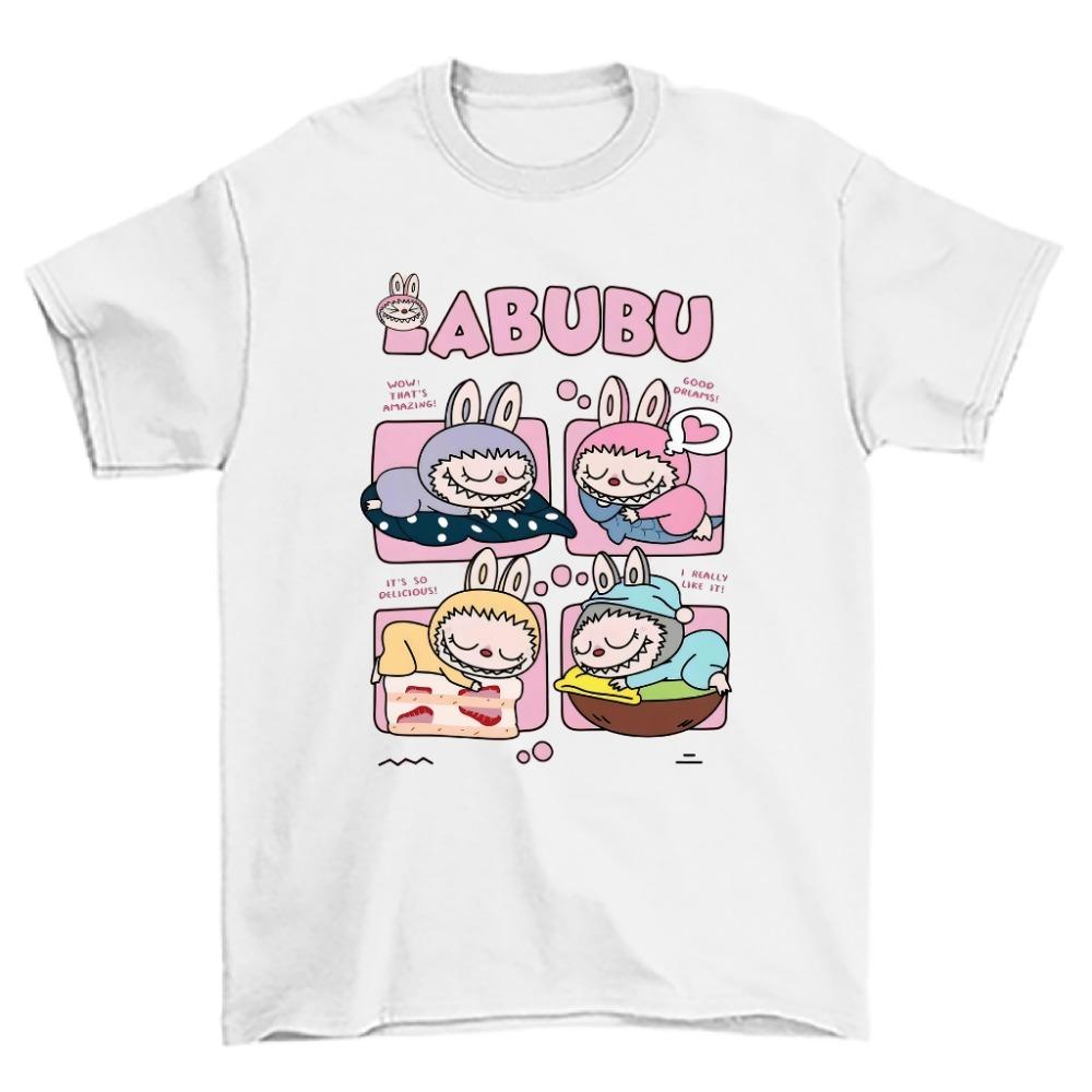 2025 New LABUBU Girl Short-sleeved, Cute Girl Children's T-shirt, 3D Printed Pattern Children's Top, Beautiful Casual Round Neck Clothing