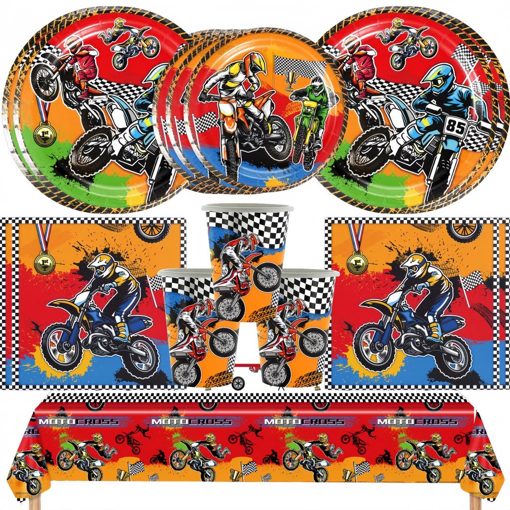 Motorcycle Birthday Party Decoration Motocross Race Tableware Cup Plate Balloon Tablecloth For Kids Boys Party Favors Gift