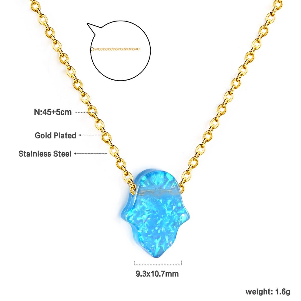 Opal Hamsa Hand Necklace Je Jewelry for Women Gold Color Stainless Steel Choker Chain Pendant Jewelry Wholesale