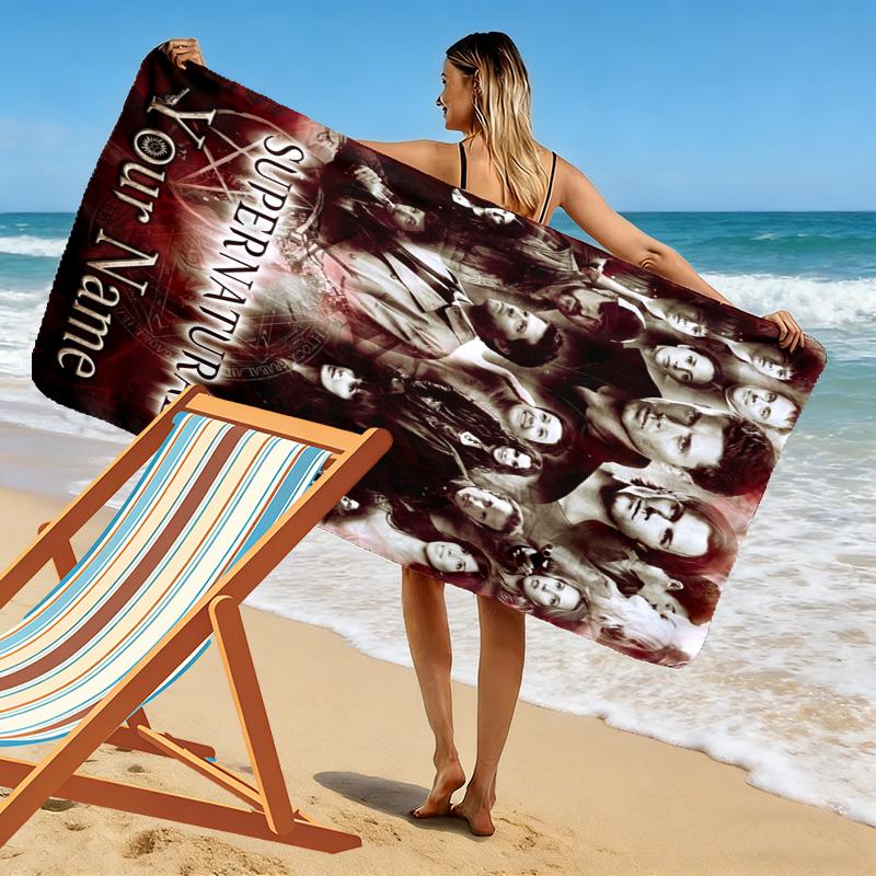 Name Custom Supernatural Print Beach Towel, Large Soft Quick Dry Towel for Beach Camping Swimming