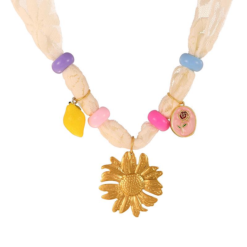 Dopamine Lace Titanium Steel Scarf Necklace – Elegant Women s Christmas Accessory