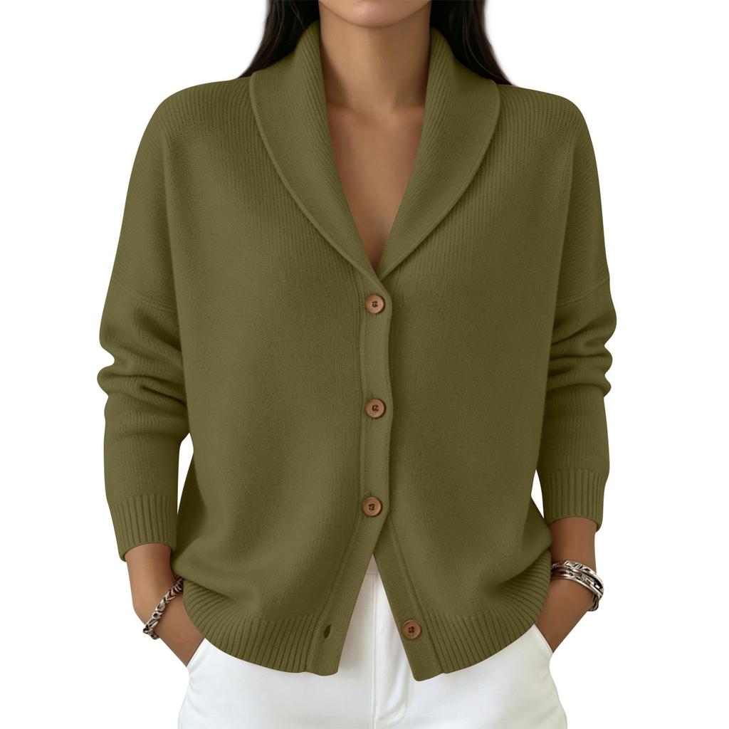 Women's Casual Oversized Knit Cardigan with Lapel Collar and Long Sleeve Button Front