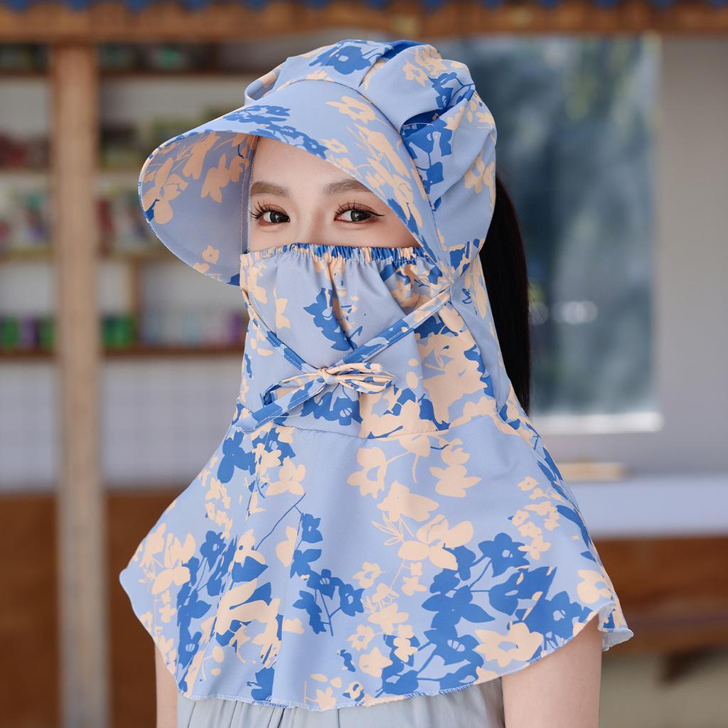 Outdoor sunscreen cap, windproof and dustproof, face protection, neck protection, shawl hat, female cycling sun hat, face mask, integrated tea picking