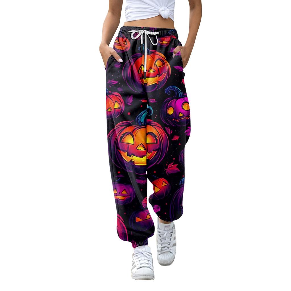 Damenmode Halloween Lockerer Kordelzug in der Taille Einfarbig Lässige Sporthose