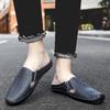 Fashion Genuine Leather Slippers Men Casual Slip on Summer Shoes Breathable Half Drag Men's Shoes Fashion Beach Flip Flops Luxe Sandals