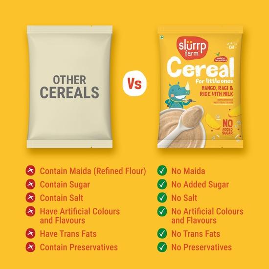 Slurrp Farm Sin Azúcar Añadido, Sin Sal Cereales Multigrano Paquete de Prueba Combo | Bondad de los Mijos - Ragi, Jowar, Avena | Frutas Reales, 300g (50 g*6)