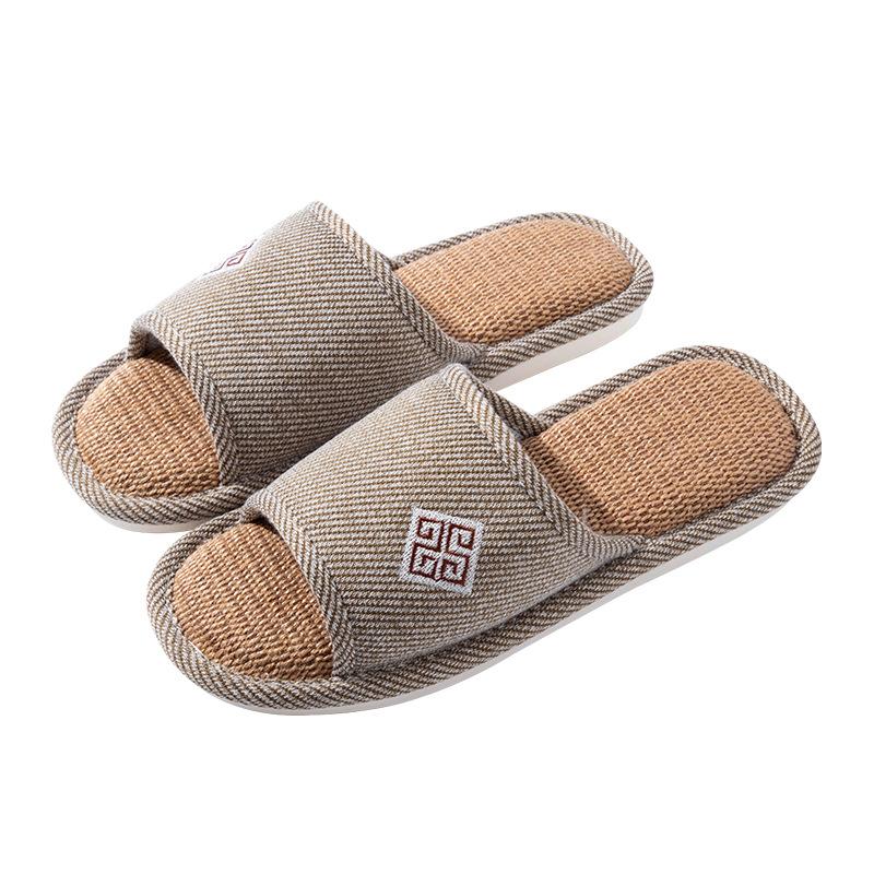 Home linen slippers women's summer indoor floor silent non-slip couple home cotton linen spring autumn sandals men's four seasons