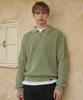 Punched Collar Neck Half-Zip Knit Olive