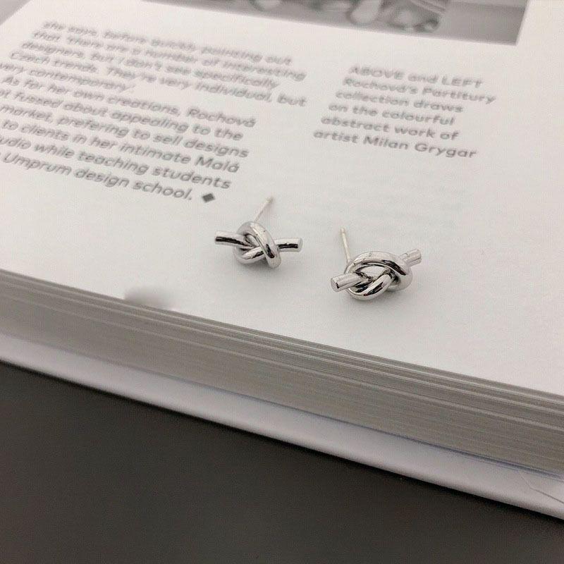 Elegant S925 Silver Knot Stud Earrings - Personalized, Hollow Design for Women