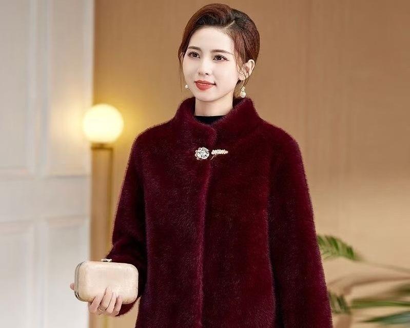 New imitation mink coat women's medium and long autumn and winter thickened large size imitation mink velvet hooded imitation fur coat